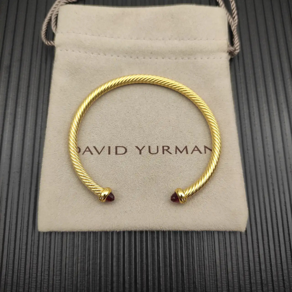 David Yurman 4mm Gold Bracelet with Red Diamonds